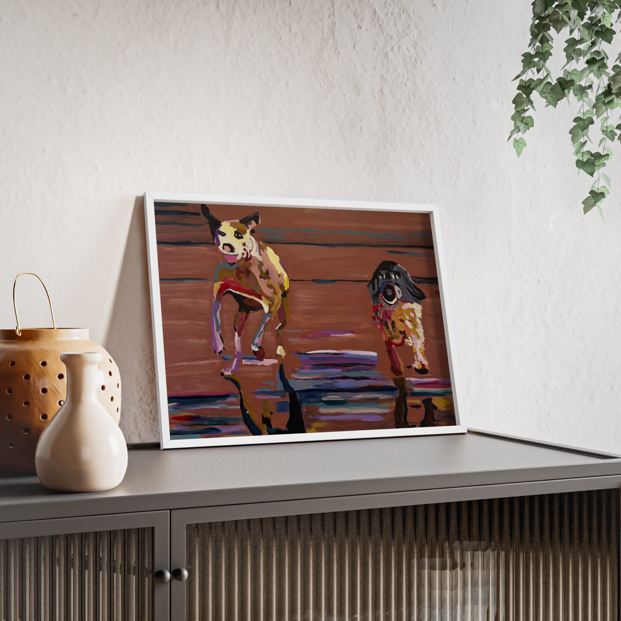 2 Brown Dogs Run - Framed