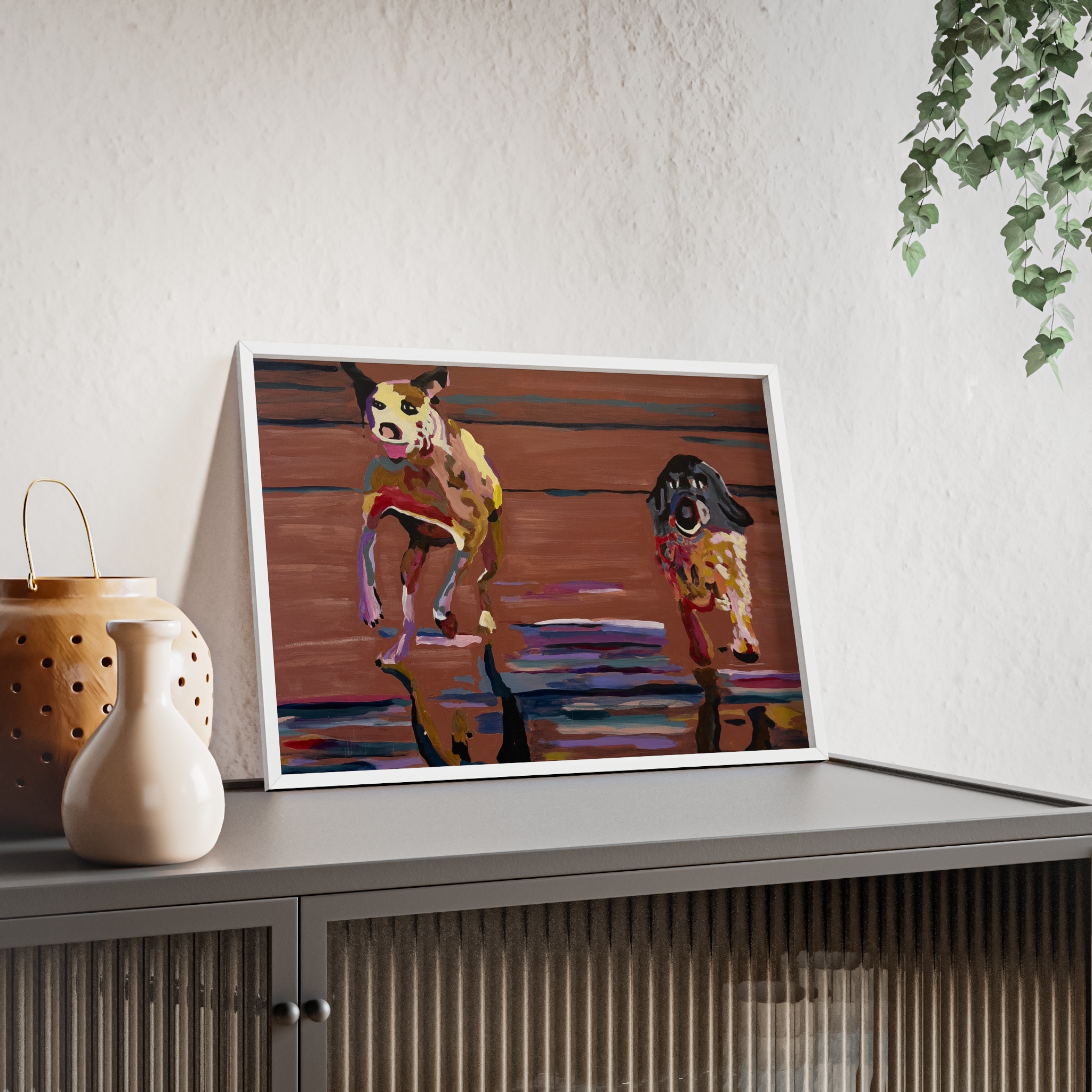 2 Brown Dogs Run - Framed