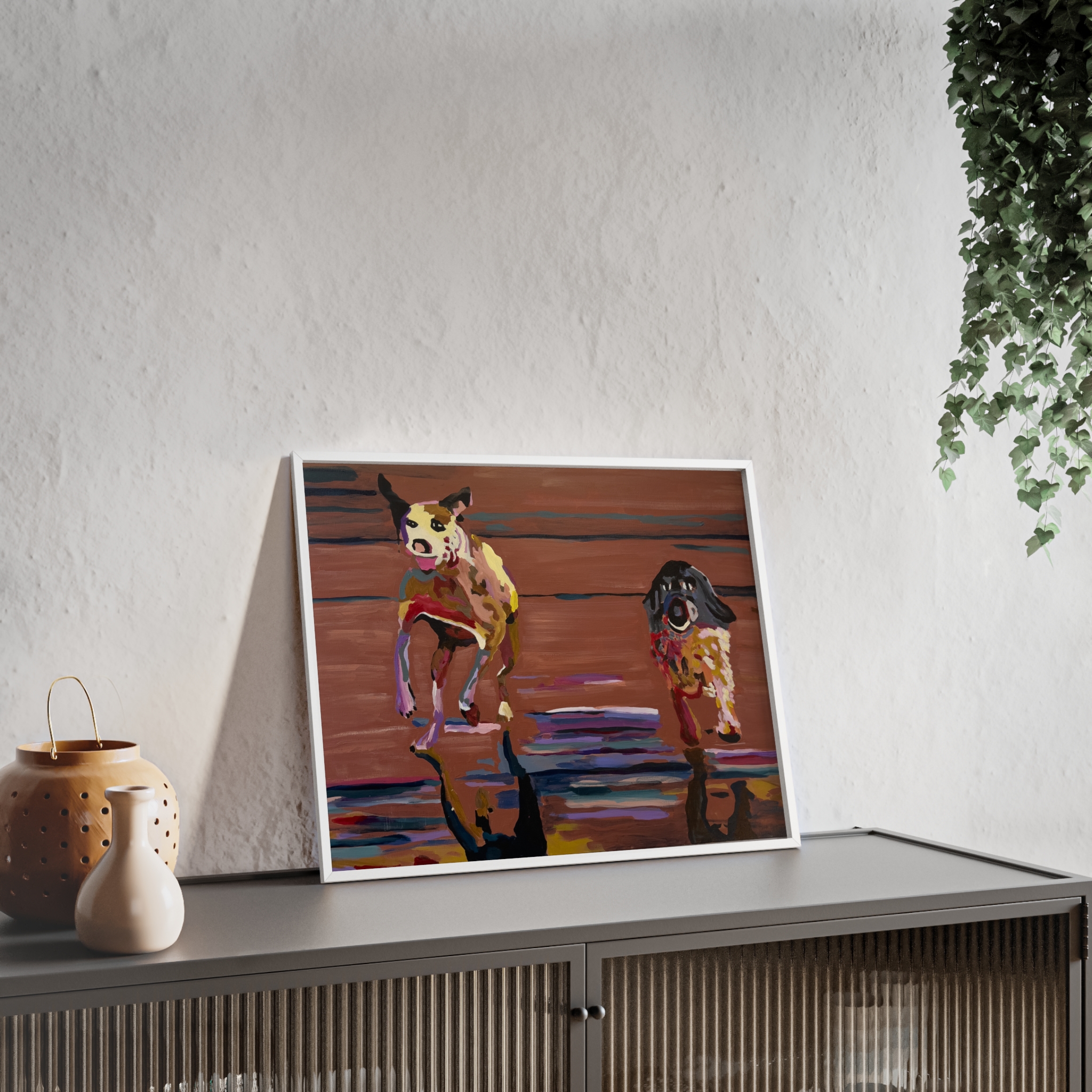 2 Brown Dogs Run - Framed