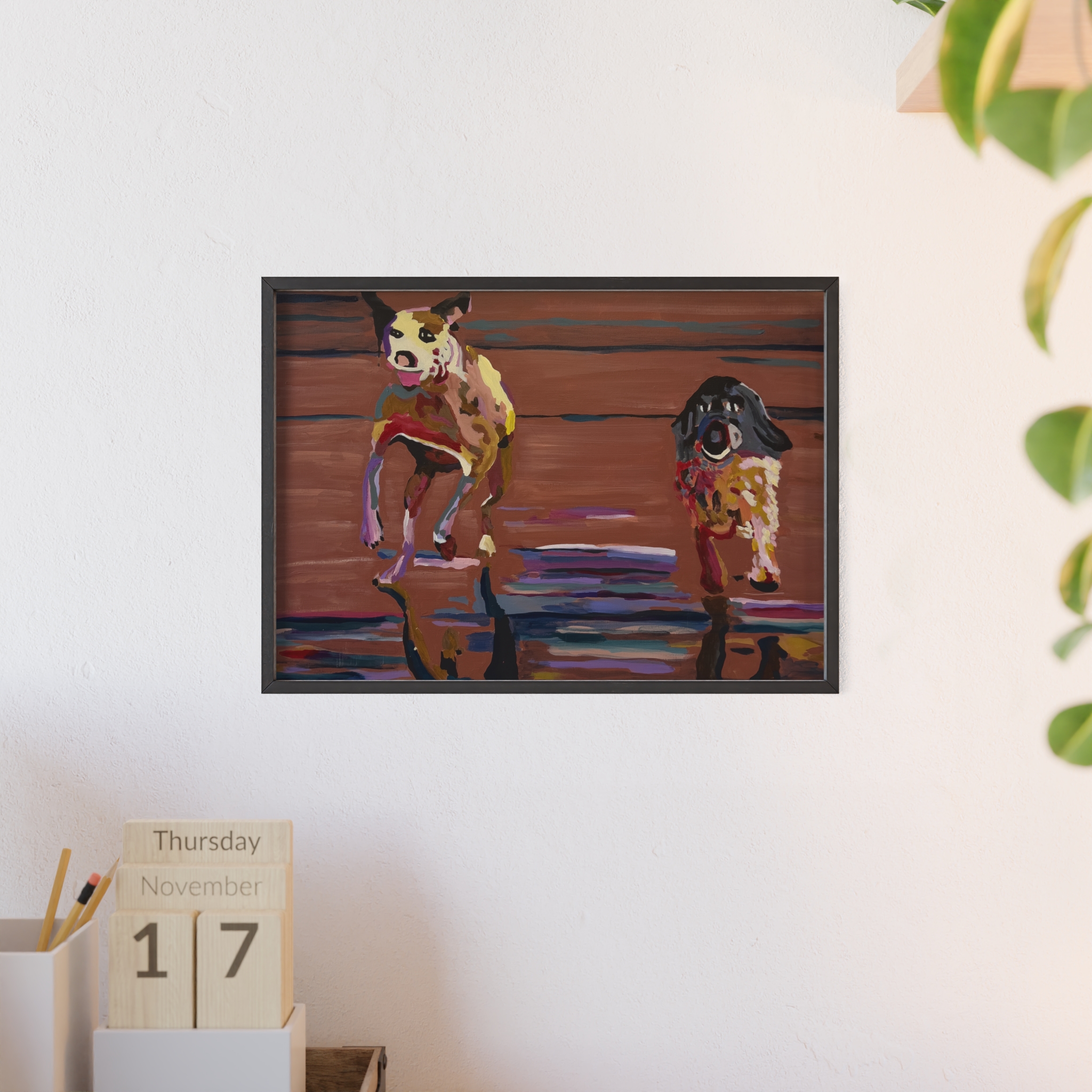 2 Brown Dogs Run - Framed