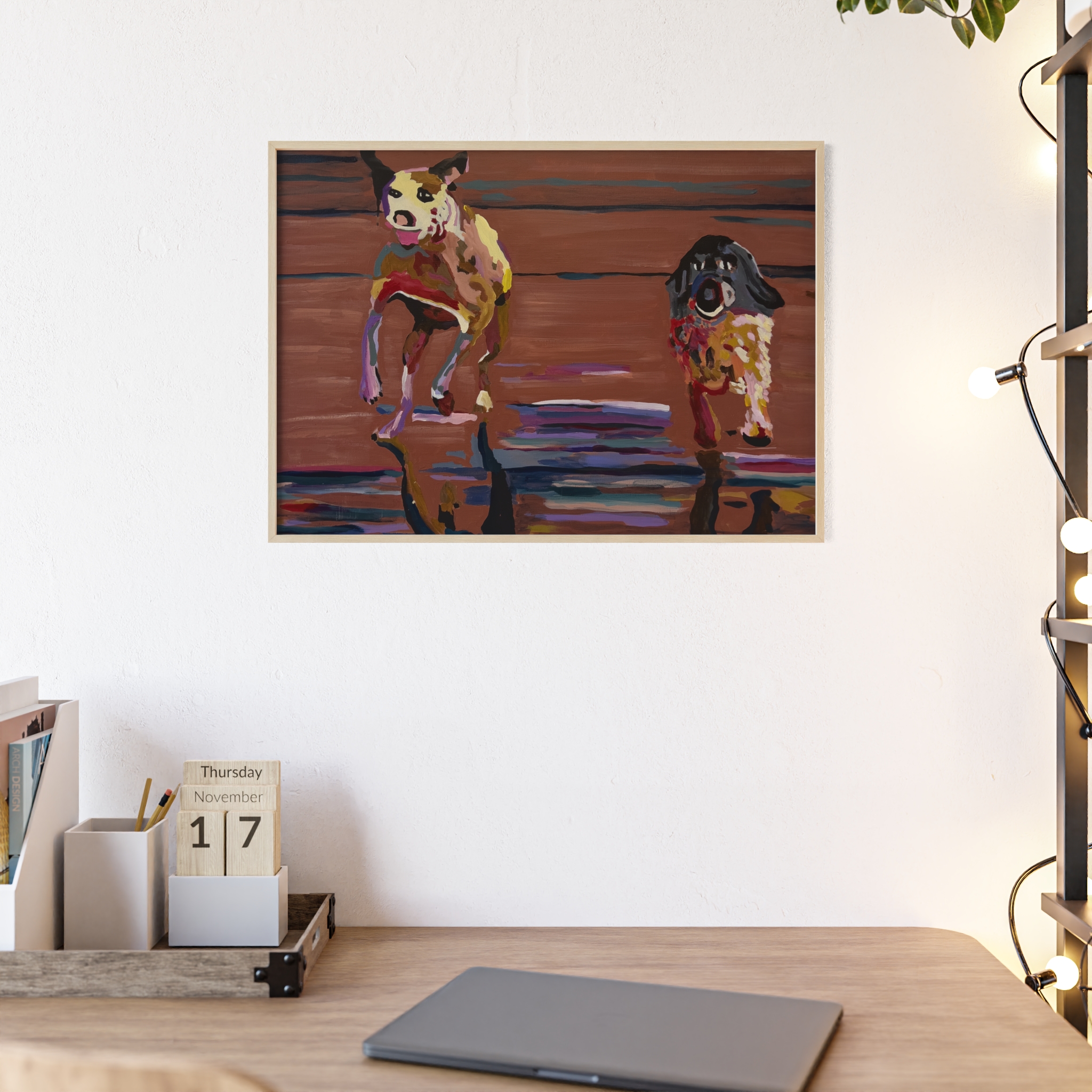 2 Brown Dogs Run - Framed