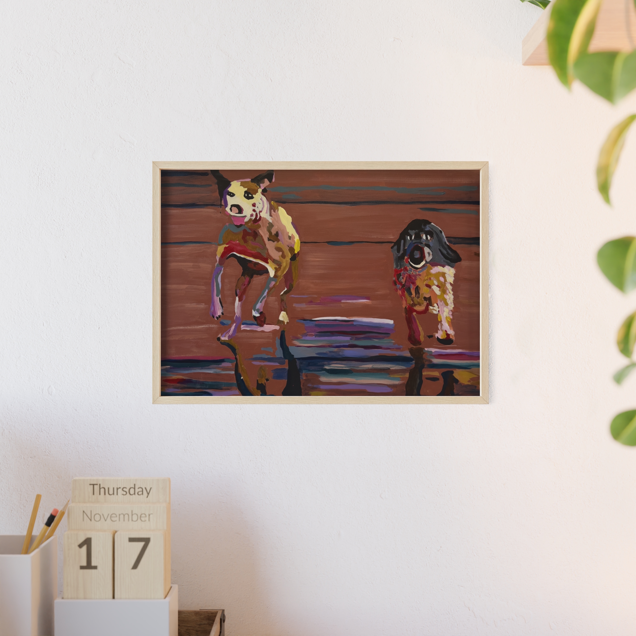 2 Brown Dogs Run - Framed