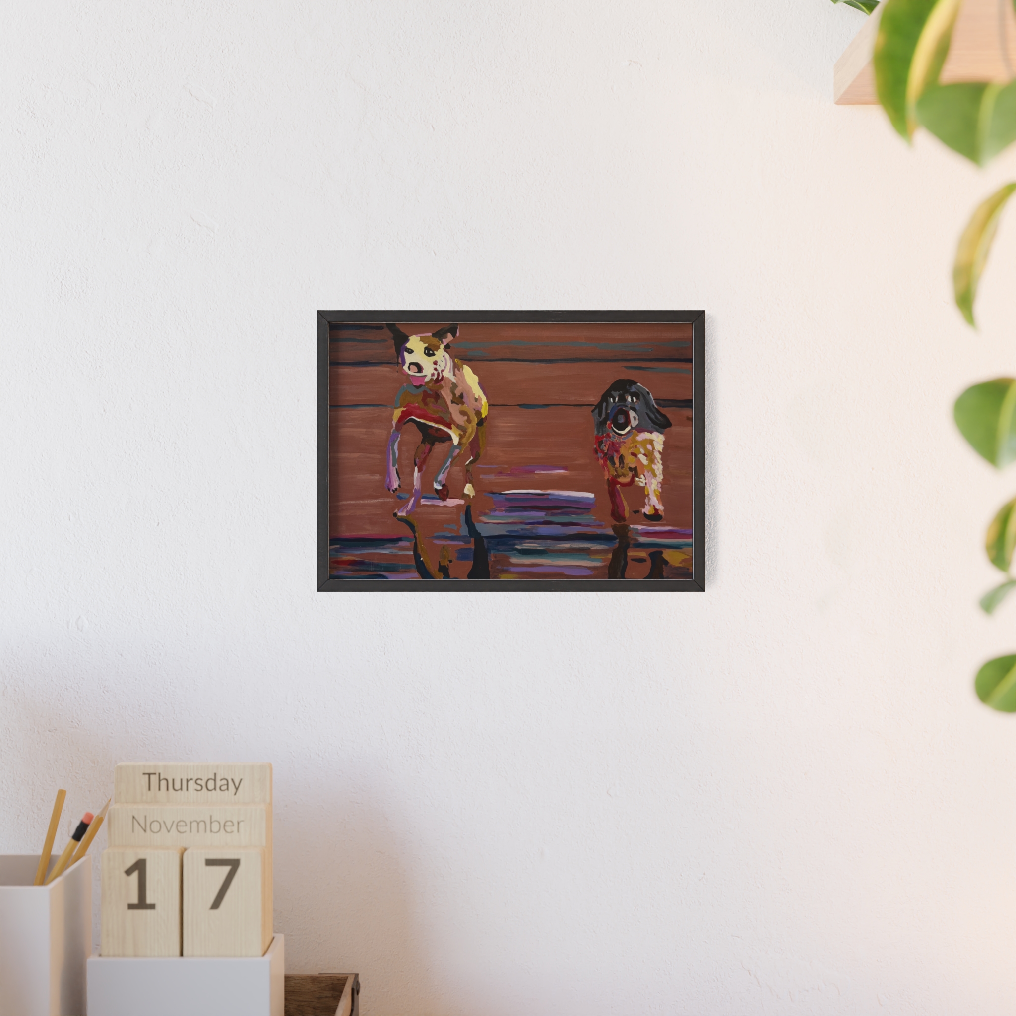 2 Brown Dogs Run - Framed
