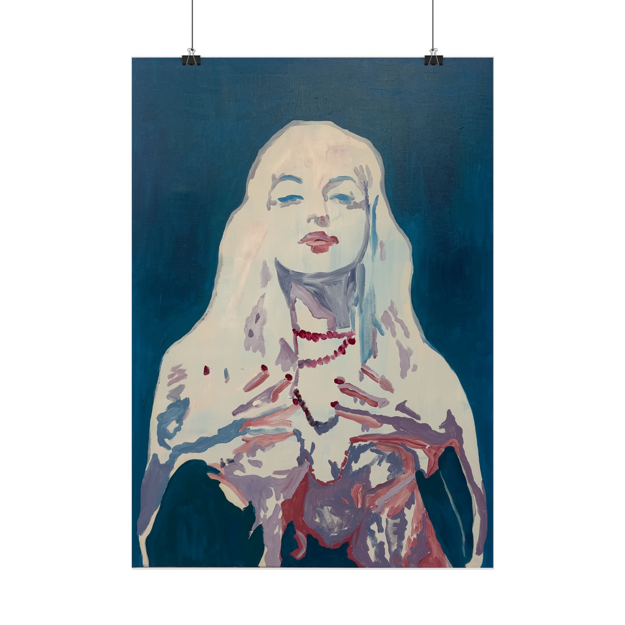 Blue Woman With Red Necklaces