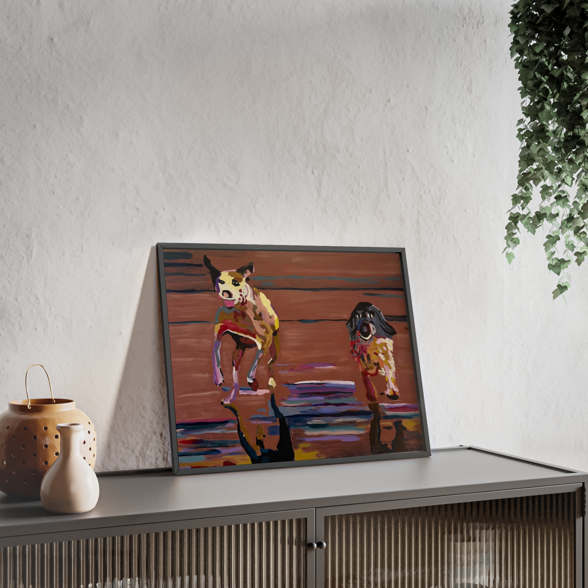 2 Brown Dogs Run - Framed
