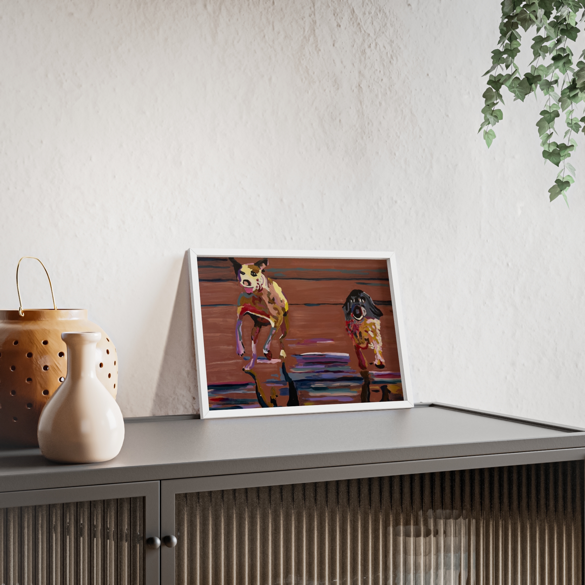2 Brown Dogs Run - Framed
