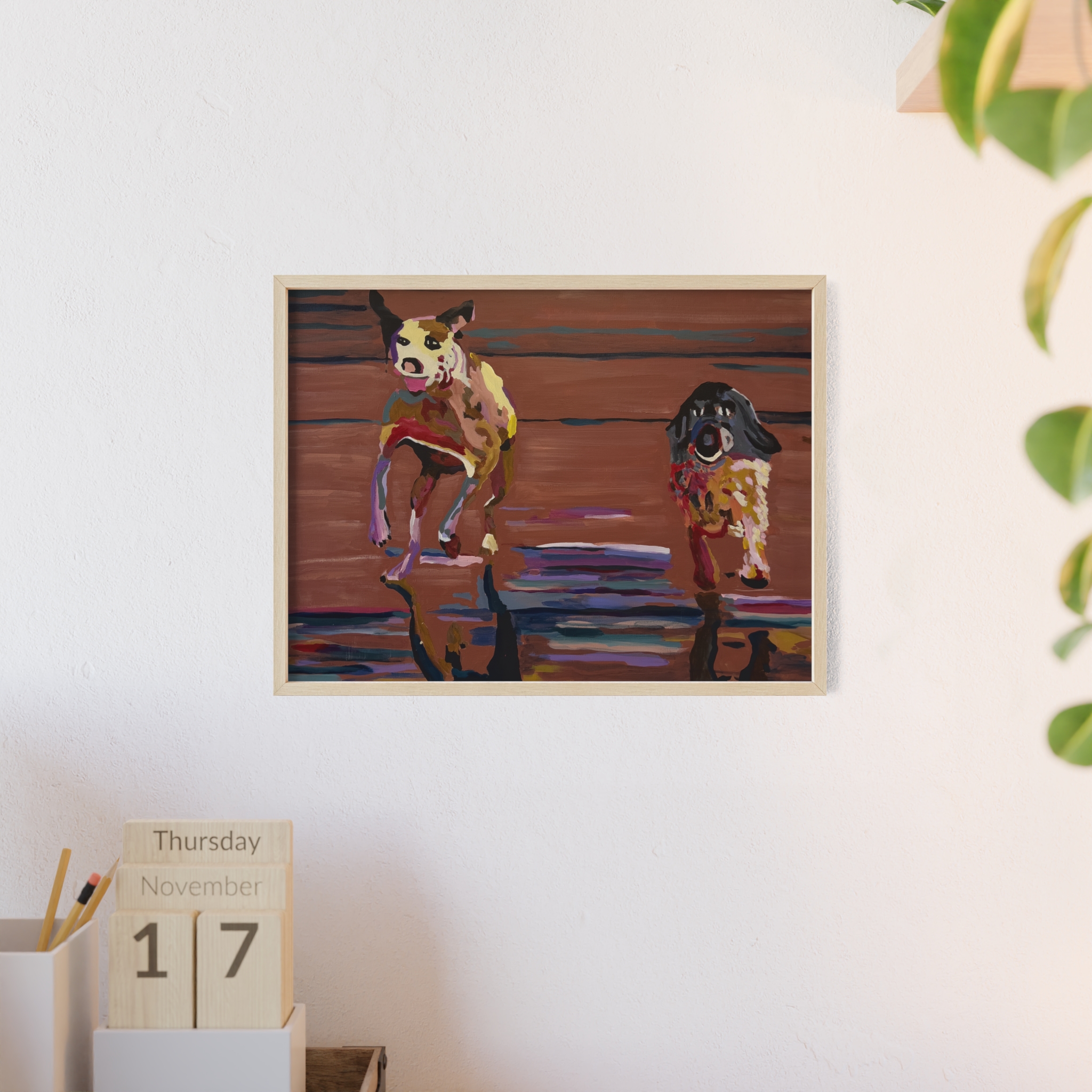 2 Brown Dogs Run - Framed