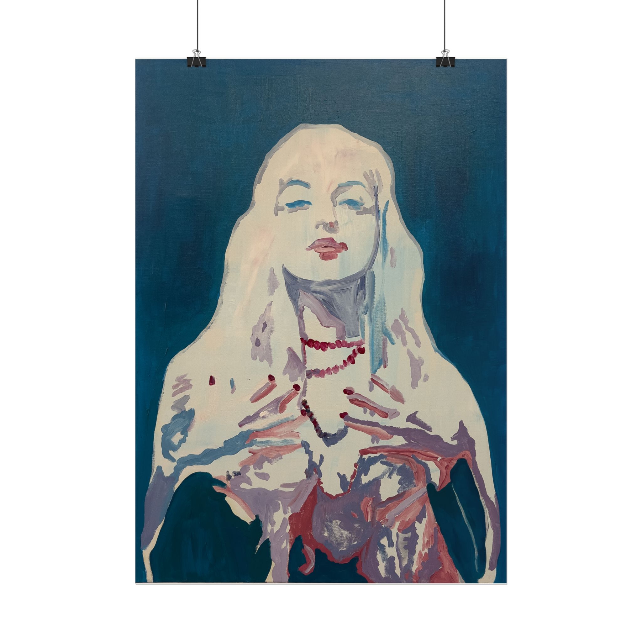 Blue Woman With Red Necklaces